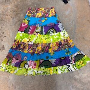 Vintage Like Boho Tiered Maxi Skirt Vibrant Paisley & Floral Patchwork Womens M
